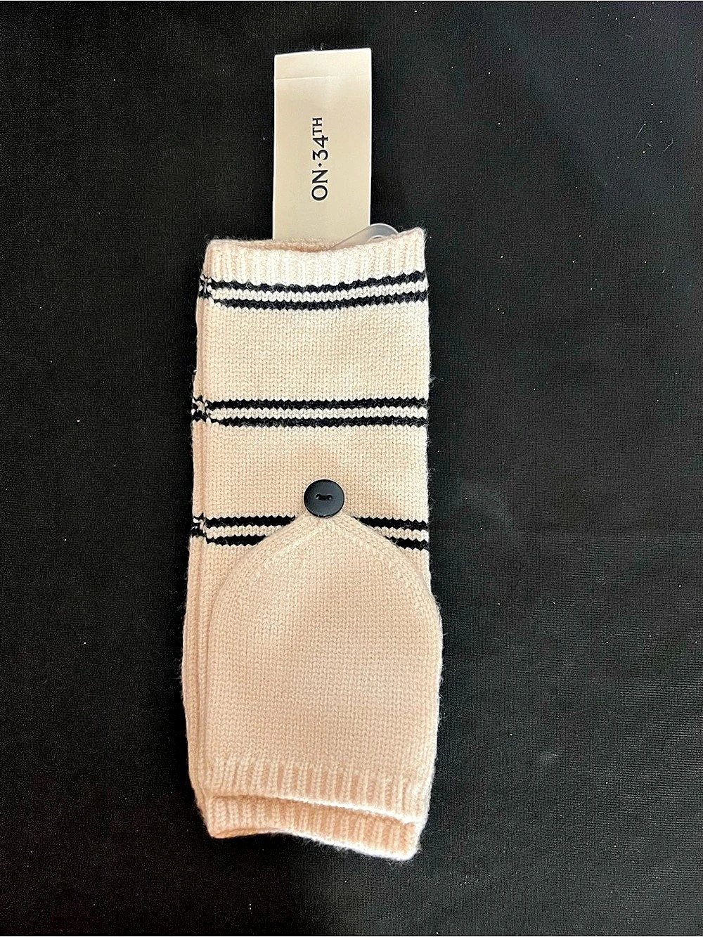 ON:34TH Striped Mittens in Beige & Black NWT